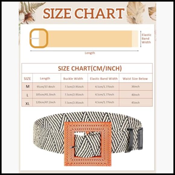 Straw Woven Elastic Stretch Raffia Belt Rattan Buckle Boho main image 5